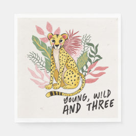 Young Wild Three Pink Cheetah Kids Birthday Party Pappersservett