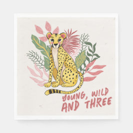 Young Wild Three Pink Cheetah Kids Birthday Party Pappersservett