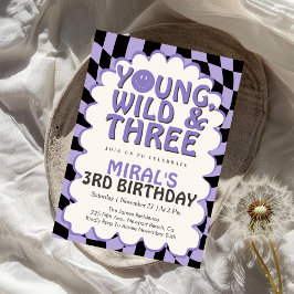 Young Wild & Three Purple Retro Girl 3rd Birthday Inbjudningar