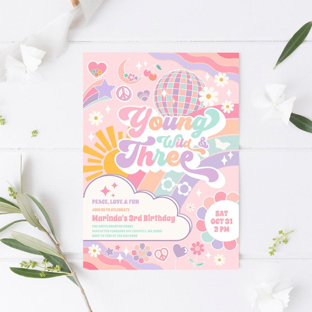 Young Wild & Three Rainbow Disco Sun 3rd Birthday  Inbjudningar (Skapare uppladdad)