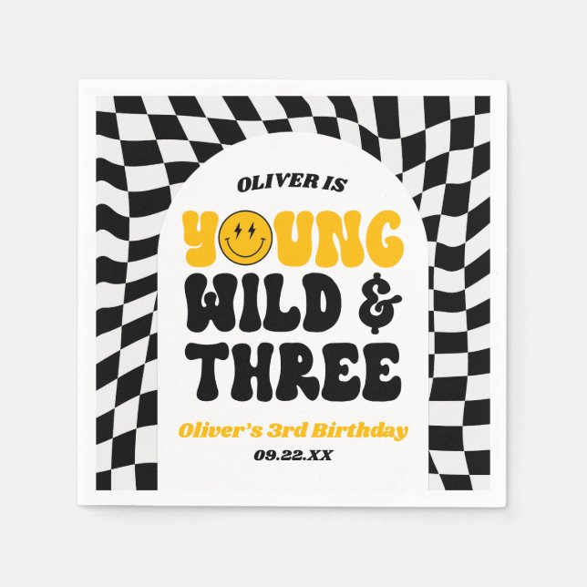 Young Wild & Three Retro Tredje 3:e Födelsedagsfes Pappersservett (Framsidan)