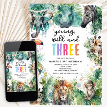 Young Wild & Three Safari Djur 3-års födelsedag