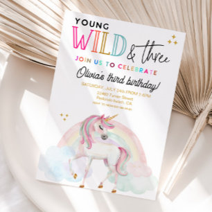 Young Wild & Three Unicorn födelsedagsinbjudan Inbjudningar