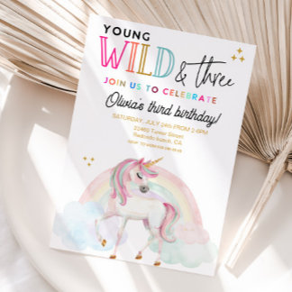 Young Wild & Three Unicorn födelsedagsinbjudan Inbjudningar