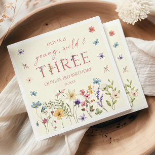 Young Wild & Three Wildflower 3-års födelsedagsfes Pappersservett