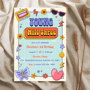 Young Will Three Groovy Hippie 3rd Birthday Party Inbjudningar