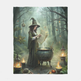 Young Witch i Mystical Forest Ritual Fleecefilt