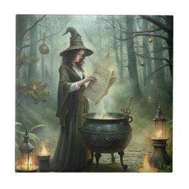 Young Witch i Mystical Forest Ritual Kakelplatta