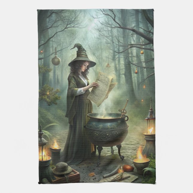 Young Witch i Mystical Forest Ritual Kökshandduk (Vertikal)