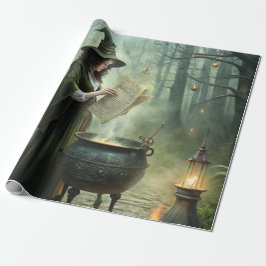 Young Witch i Mystical Forest Ritual Presentpapper