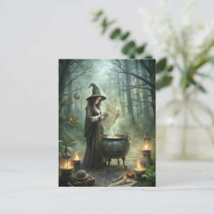 Young Witch i Mystical Forest Ritual Vykort