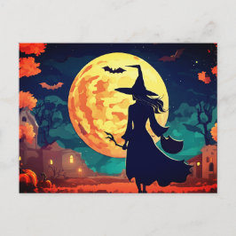 Young Witch illustration Halloween Postcard Vykort