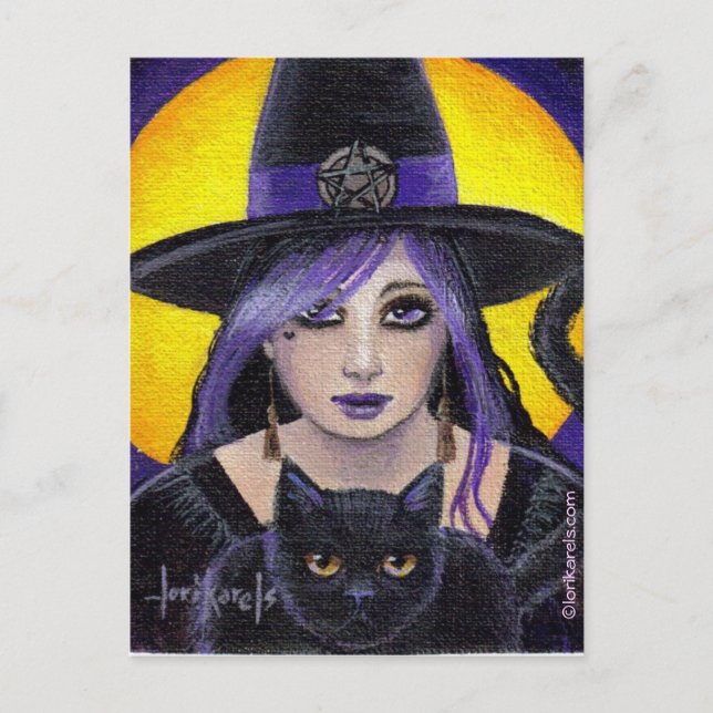 Young Witch och Cat Vykort (Framsida)
