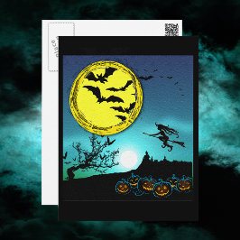 Young Witch som flyger mellan Natten Himlar Vykort