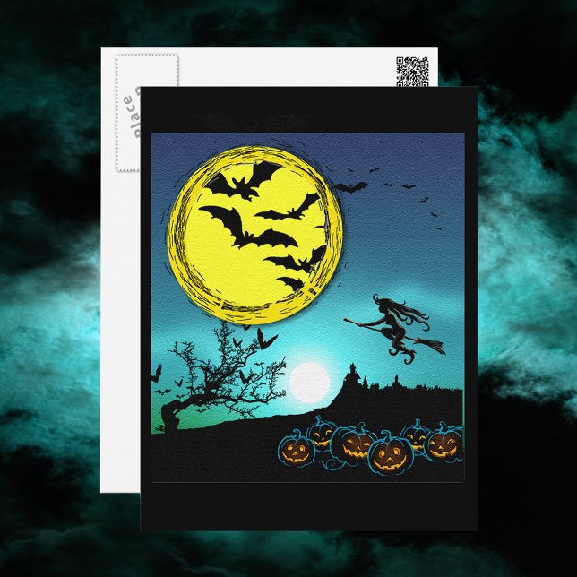 Young Witch som flyger mellan Natten Himlar Vykort (Young Witch Flying Amongst the Night Sky Postcard)