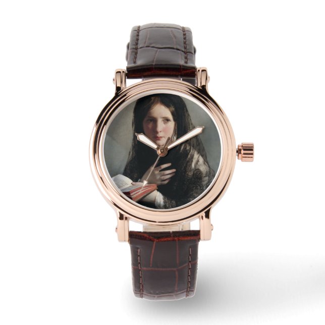 Young Woman Borttappad in Dreams (Läser a Bok) Armbandsur (Framsida)