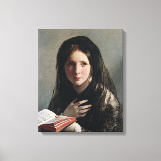Young Woman Borttappad in Dreams (Läser a Bok) Canvastryck (Framsida)