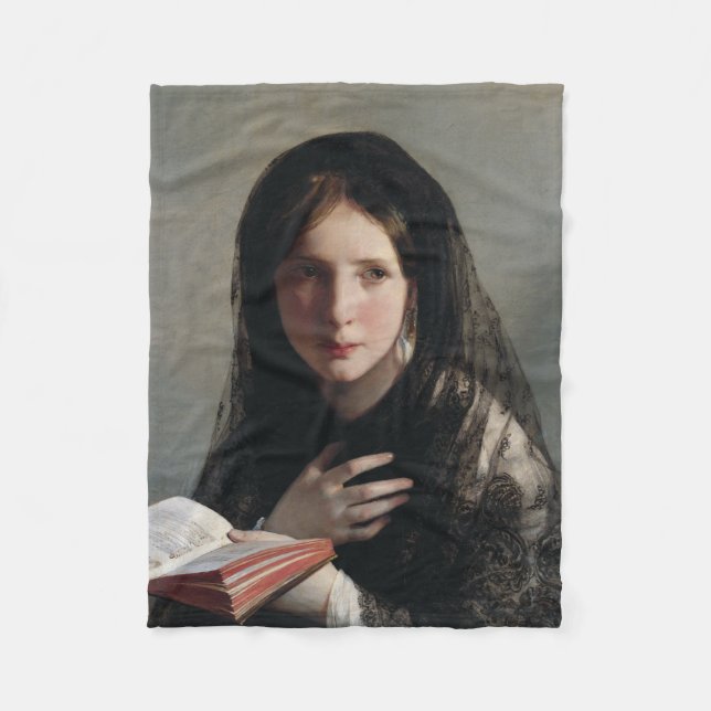 Young Woman Borttappad in Dreams (Läser a Bok) Fleecefilt (Framsidan)
