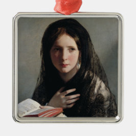 Young Woman Borttappad in Dreams (Läser a Bok) Julgransprydnad Metall
