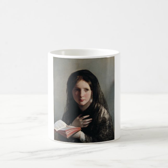 Young Woman Borttappad in Dreams (Läser a Bok) Kaffemugg (Center)