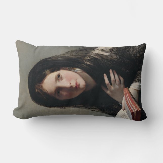 Young Woman Borttappad in Dreams (Läser a Bok) Lumbarkudde (Framsida)