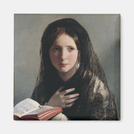 Young Woman Borttappad in Dreams (Läser a Bok) Magnet