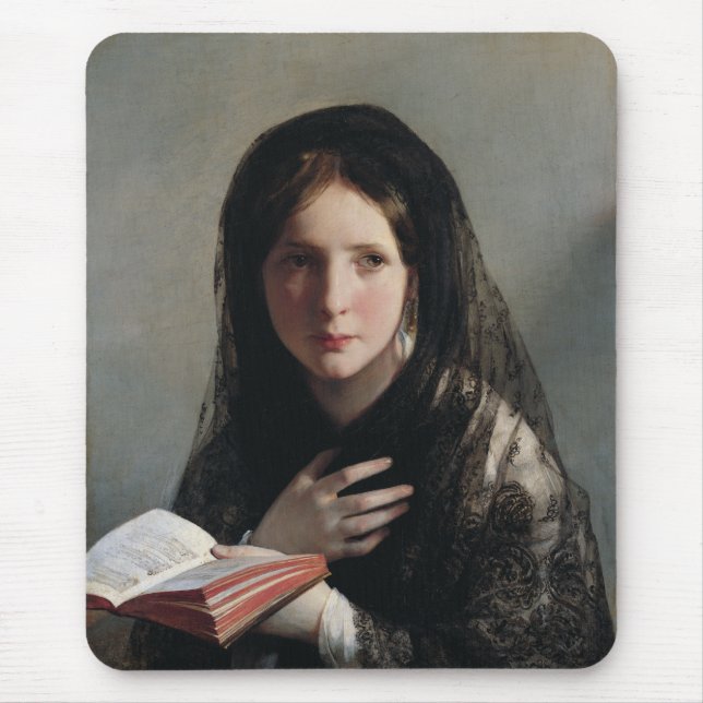 Young Woman Borttappad in Dreams (Läser a Bok) Musmatta (Framsidan)