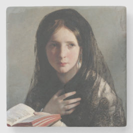 Young Woman Borttappad in Dreams (Läser a Bok) Stenunderlägg