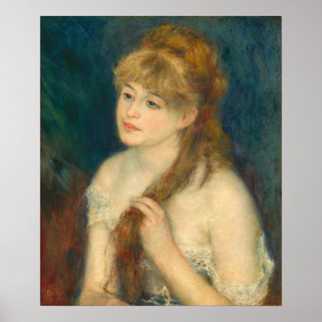 Young Woman Braiding - Auguste Renoir Fine Art Pos Poster (Framsidan)