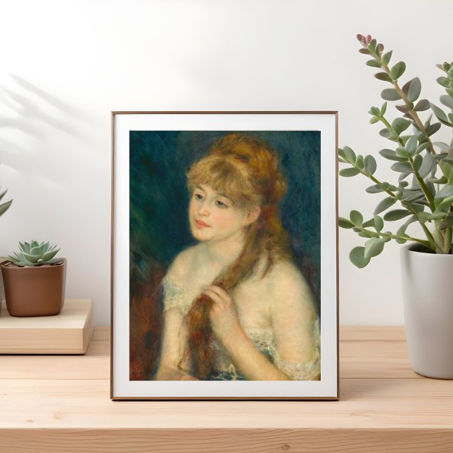 Young Woman Braiding her Hair, Renoir Fine Art Poster (Skapare uppladdad)