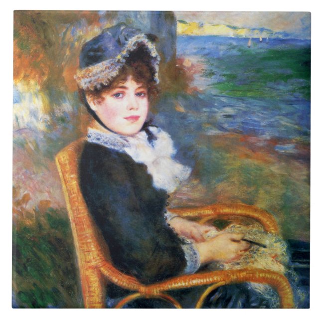 Young Woman från Seashore (av Renoir) Kakelplatta (Framsidan)