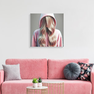 Young Woman Gömmer bakom Long Blond Hair Canvastryck