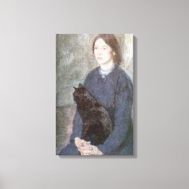 Young Woman Holding a Black Cat (av Gwen John) Canvastryck (Framsida)