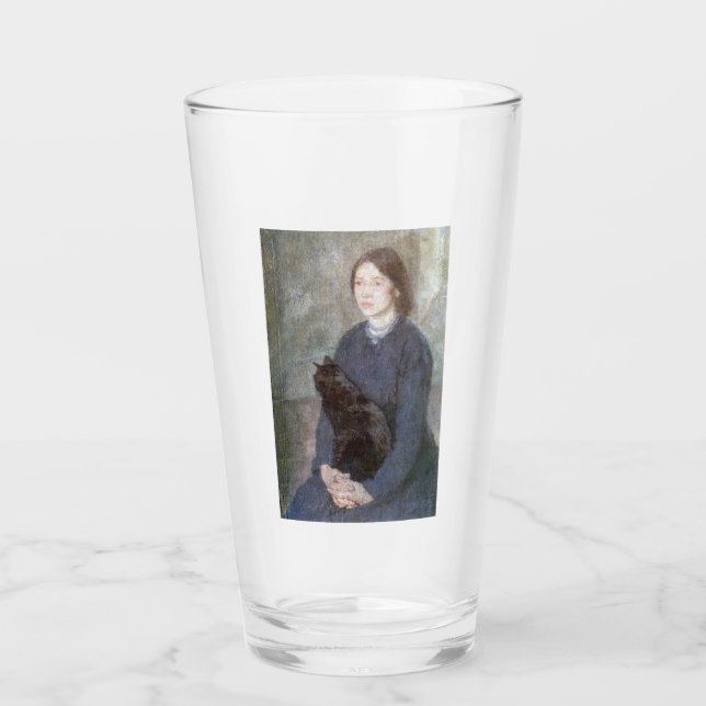 Young Woman Holding a Black Cat (av Gwen John) Glaskopp (Framsida)