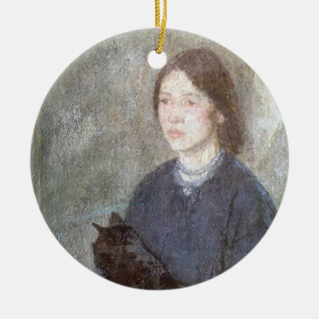 Young Woman Holding a Black Cat (av Gwen John) Julgransprydnad Keramik (Framsidan)