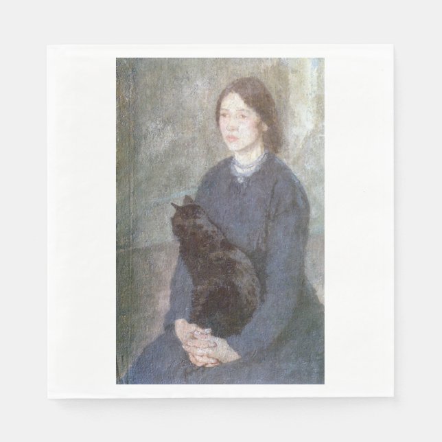 Young Woman Holding a Black Cat (av Gwen John) Pappersservett (Framsidan)