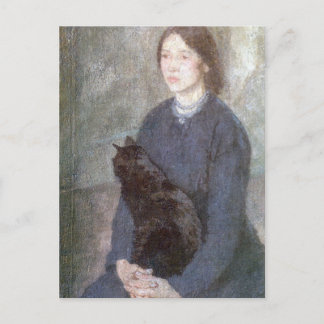 Young Woman Holding a Black Cat - Gwen John Vykort