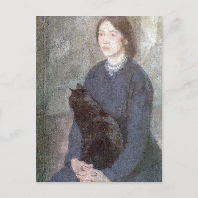 Young Woman Holding a Black Cat - Gwen John Vykort (Framsida)