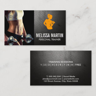 Young Woman Holding Dumbbells Fitness-Logotyp Visitkort