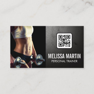 Young Woman Holding Dumbbells QR-kod Visitkort