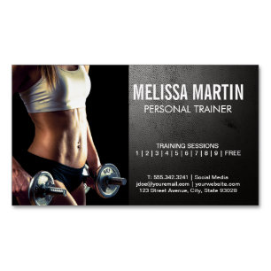 Young Woman Holding Dumbbells Utbildning Magnetiska Visitkort