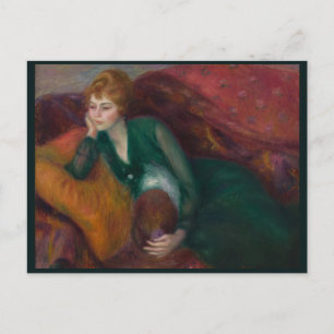 Young Woman in Grönt, William James Glackens Vykort