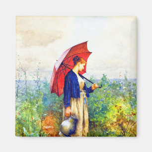 Young Woman Knitting av Daniel Ridgway Knight Magnet
