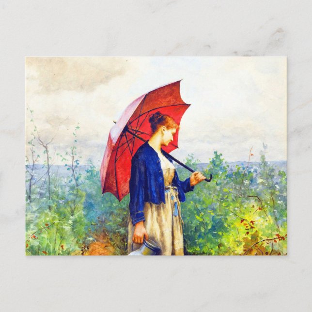 Young Woman Knitting av Daniel Ridgway Knight Vykort (Framsida)