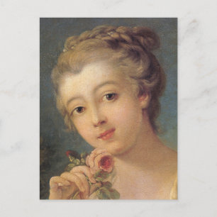 Young Woman med Bouquet of Rosor i detalj Vykort