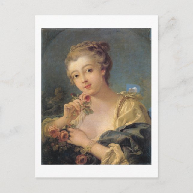 Young Woman med Bouquet of Rosor Vykort (Framsida)