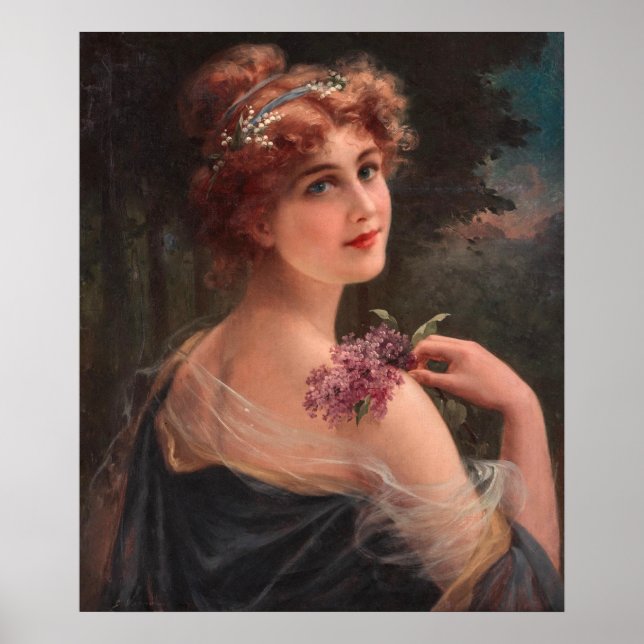 Young Woman med en Sprig av Lilac Poster (Framsidan)