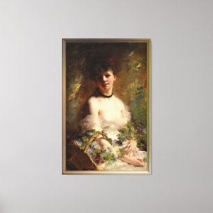 Young Woman med Flower Basket Canvastryck