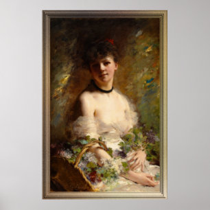 Young Woman med Flower Basket Poster