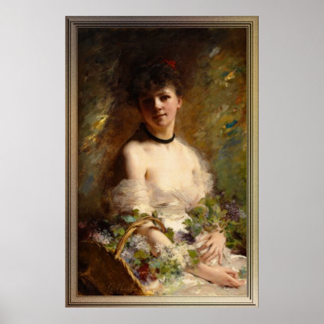 Young Woman med Flower Basket Poster (Framsidan)